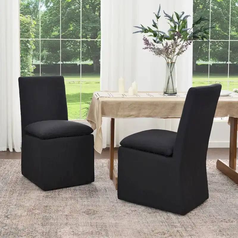 21 Chaises de salle à manger latérales rembourrées en tissu haute performance avec roulettes (lot de 2)