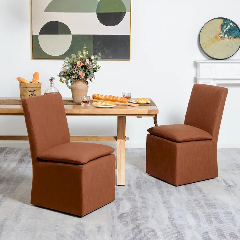 21 Chaises de salle à manger latérales rembourrées en tissu haute performance avec roulettes (lot de 2)