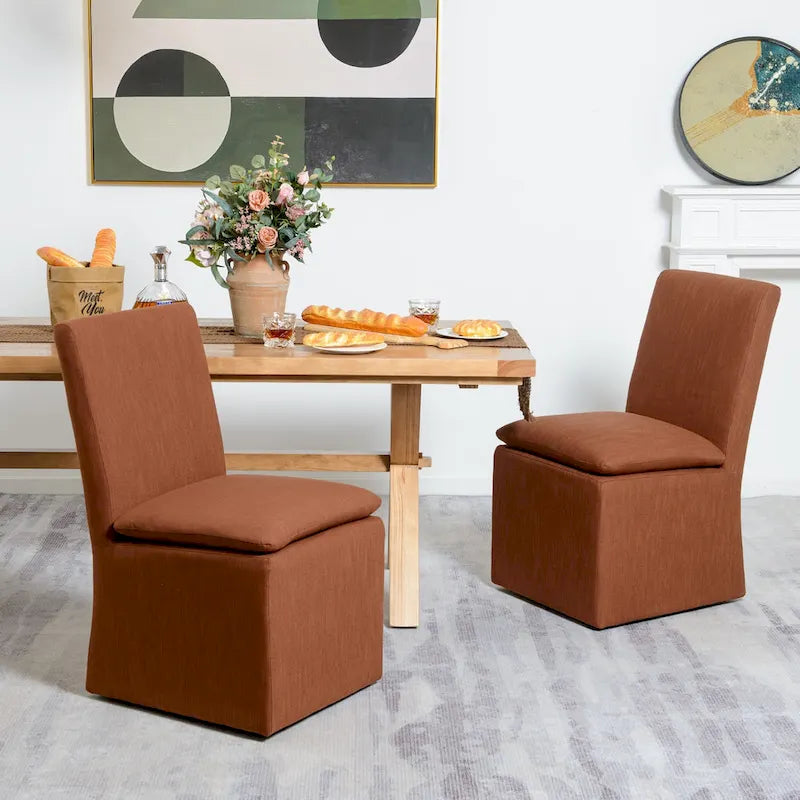 21 Chaises de salle à manger latérales rembourrées en tissu haute performance avec roulettes (lot de 2)