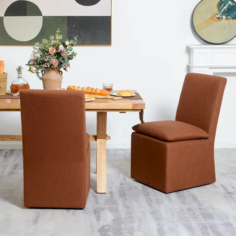 21 Chaises de salle à manger latérales rembourrées en tissu haute performance avec roulettes (lot de 2)