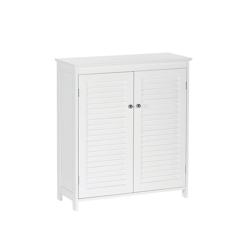 Meuble de rangement au sol avec portes et étagères réglables pour salle de bain et buanderie - Blanc