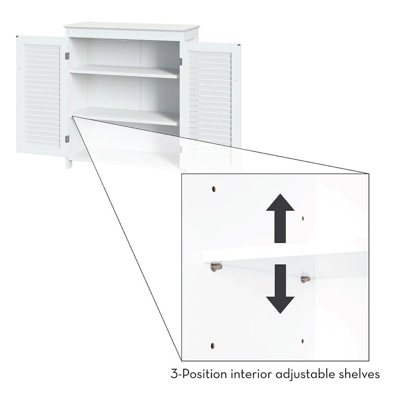 Meuble de rangement au sol avec portes et étagères réglables pour salle de bain et buanderie - Blanc