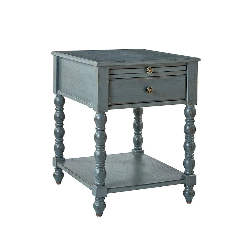 Table d'appoint traditionnelle 26" de haut en bois massif avec port USB