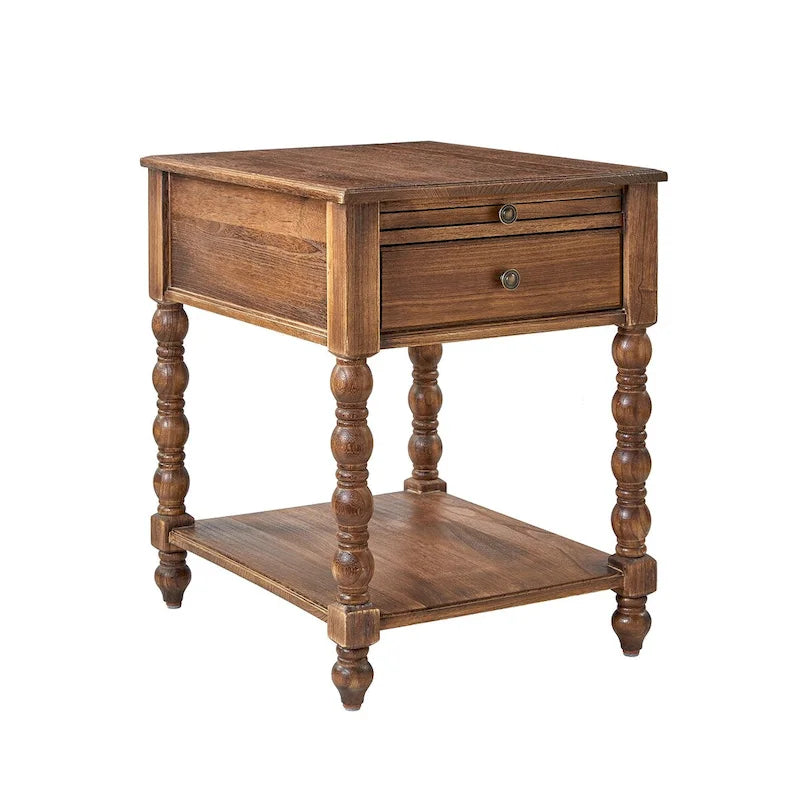 Table d'appoint traditionnelle 26" de haut en bois massif avec port USB