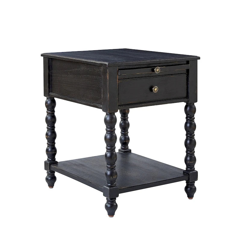 Table d'appoint traditionnelle 26" de haut en bois massif avec port USB