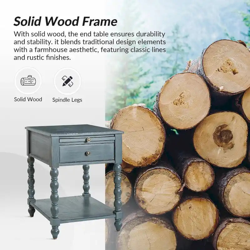 Table d'appoint traditionnelle 26" de haut en bois massif avec port USB
