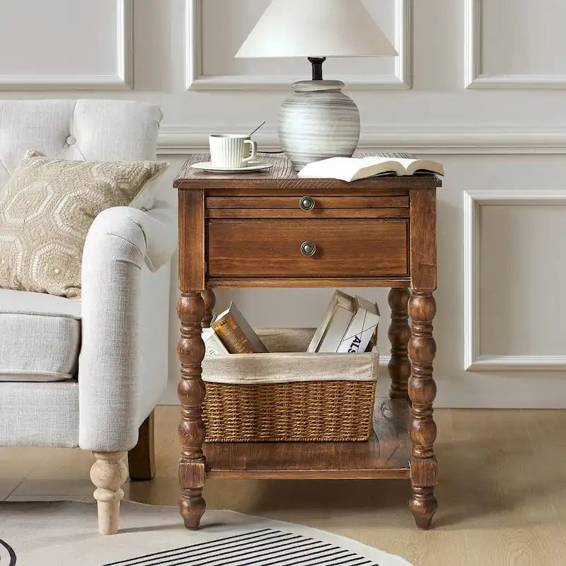 Table d'appoint traditionnelle 26" de haut en bois massif avec port USB