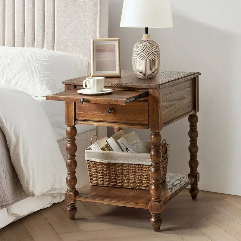Table d'appoint traditionnelle 26" de haut en bois massif avec port USB
