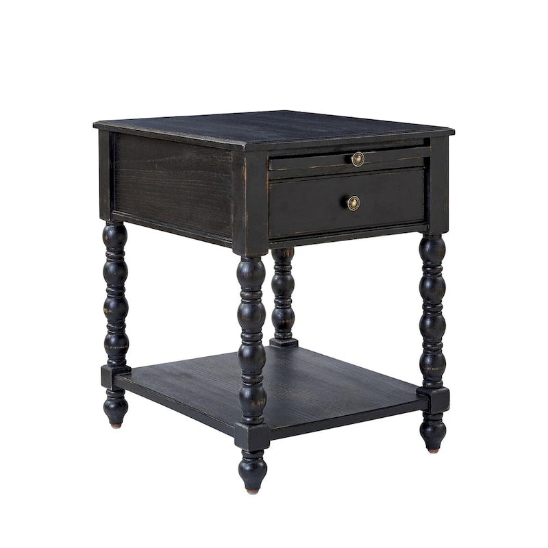 Table d'appoint traditionnelle 26" de haut en bois massif avec port USB