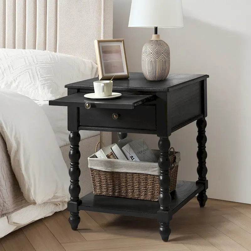 Table d'appoint traditionnelle 26" de haut en bois massif avec port USB